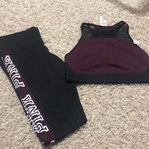 Pink leggings and sports bra set